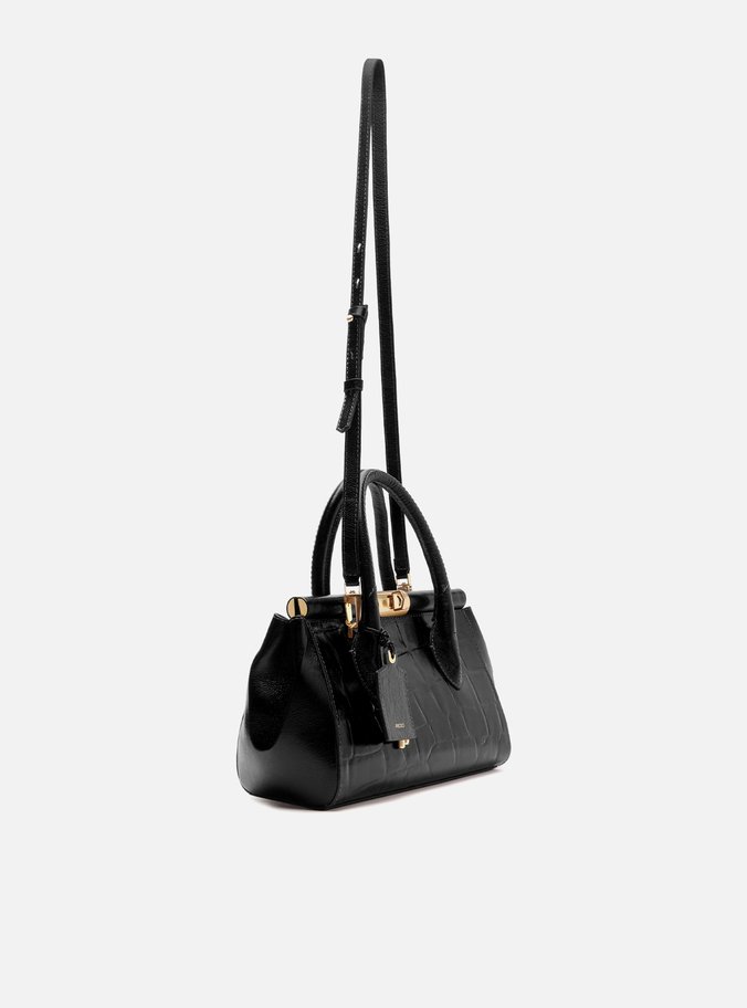 Bolsa Tote Preta Couro Maxi Croco Média