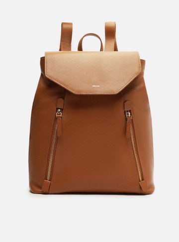 Mochila Marrom Cúrcuma Couro Grande Bolsos
