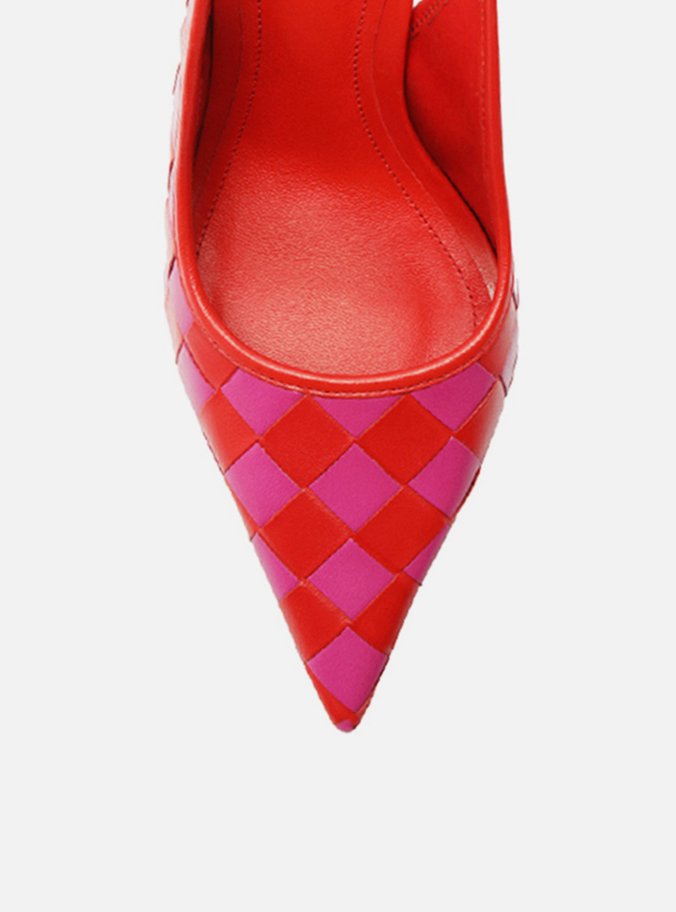 Scarpin Vermelho Tressê Rosa Slingback