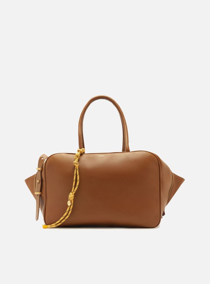 Bolsa Tote Marrom Couro Grande Charm Laranja