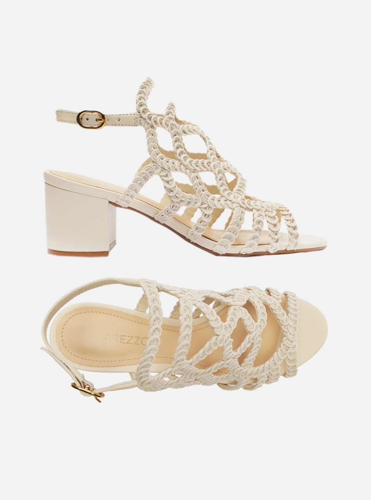 Sandália Off-White Bordada Salto Médio Bloco — foto 6