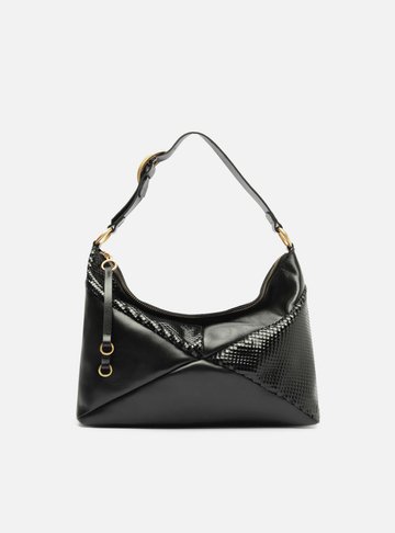 Bolsa Hobo Preta Couro Média Texturizada