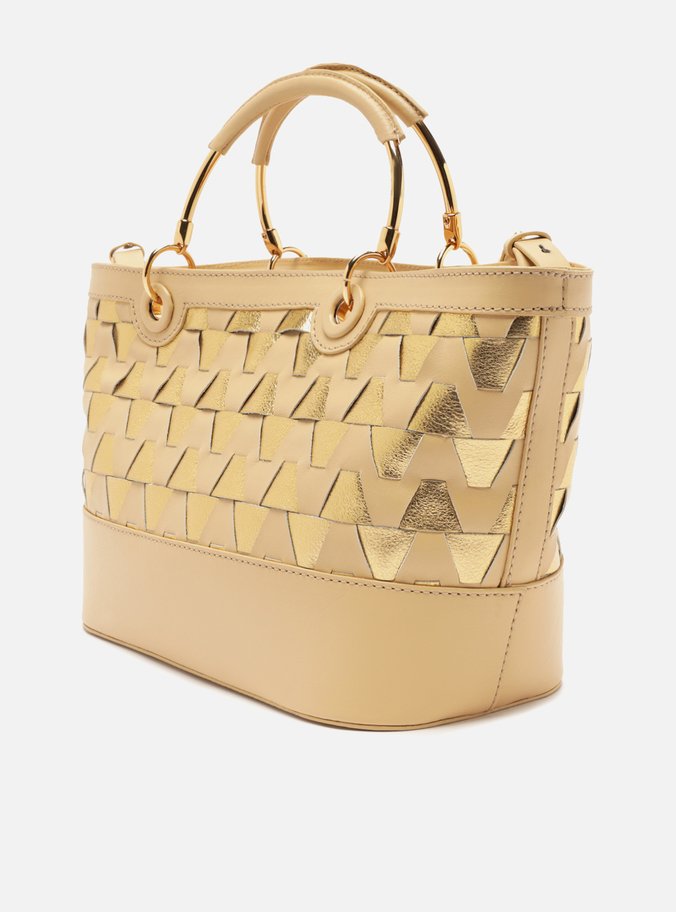 Bolsa Tote Nude Couro Bicolor Média Dourada
