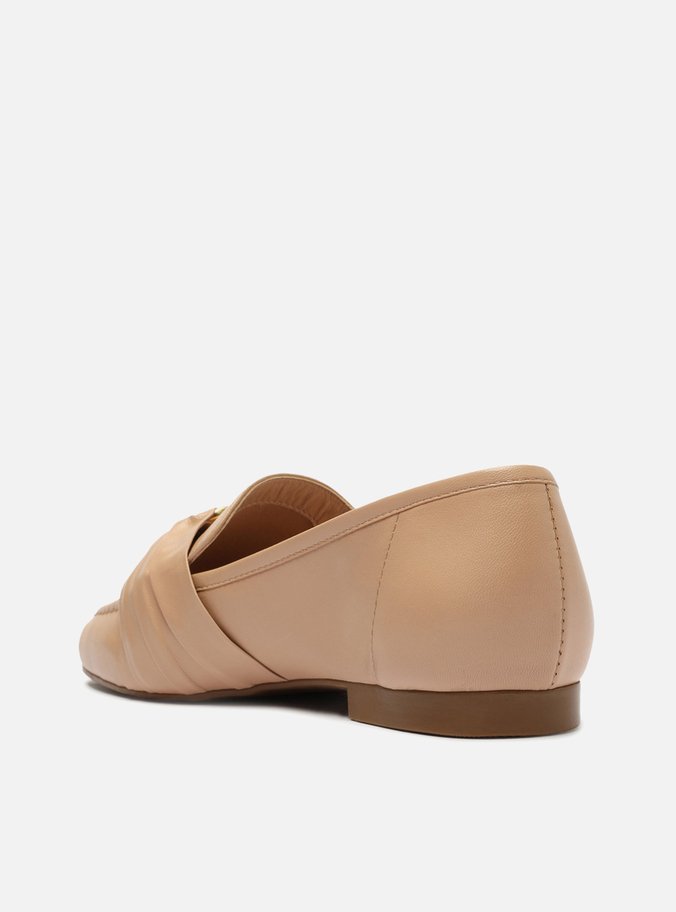 Mocassim Bege Couro Tiras Argola