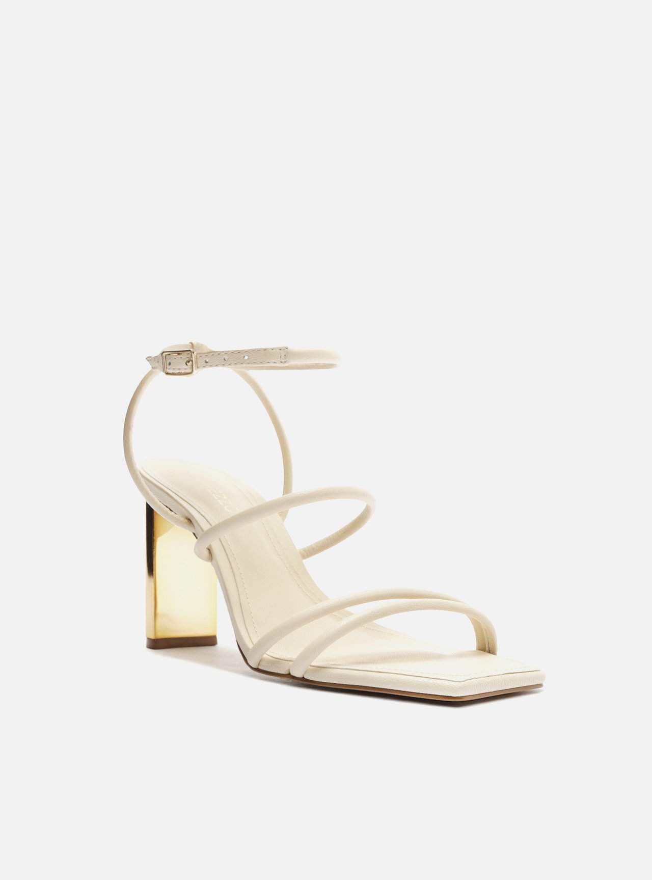 Sandália Off White Salto Bloco Fivela Tiras — foto 2