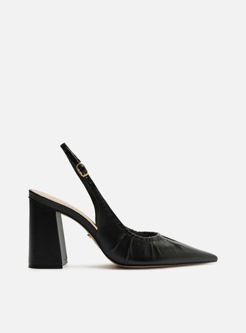 Scarpin Preto Couro Salto Alto Slingback