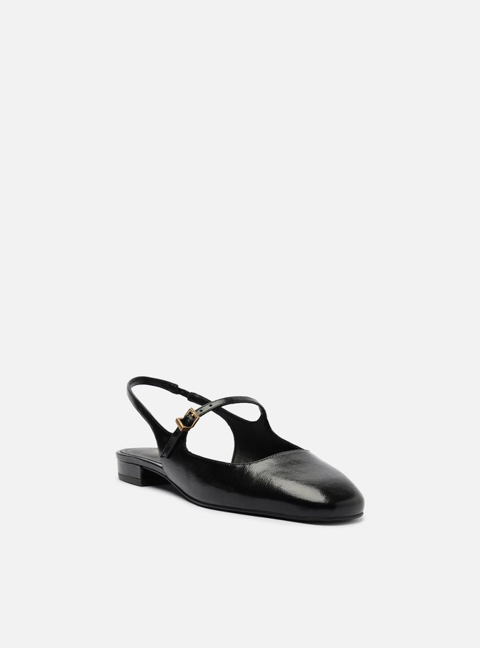 Sapatilha Boneca Preta Couro Slingback Classic