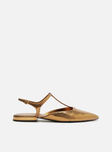 Sapatilha Bronze Snake Bico Fino Tira