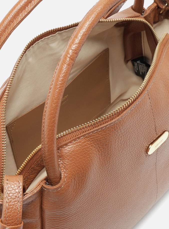 Bolsa Tote Marrom Couro Grande Tag Metal