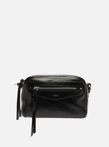 Bolsa Tiracolo Preta Couro Média Bolso Frontal