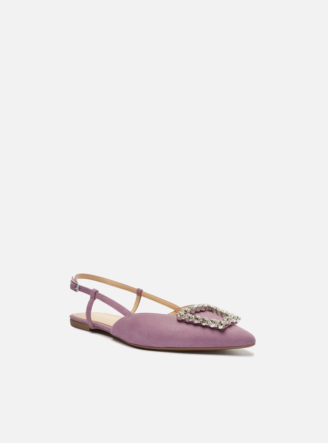 Sapatilha Lilás Nobuck Bico Fino Slingback Pedraria