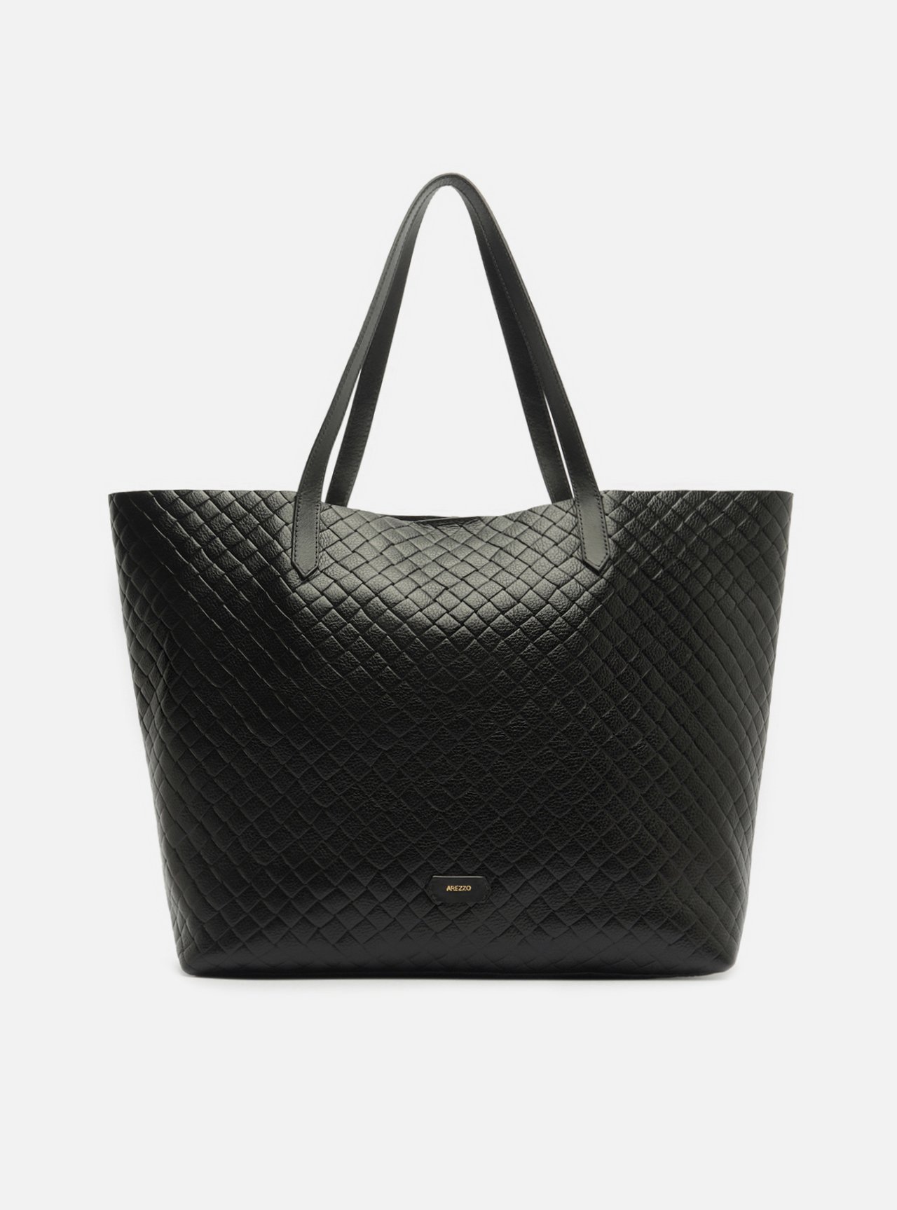 Bolsa Shopping Preta Couro Grande Tressê — foto 1