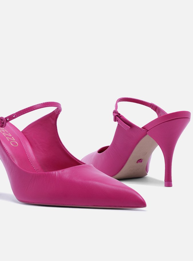 Mule Rosa Couro Salto Fino Tira