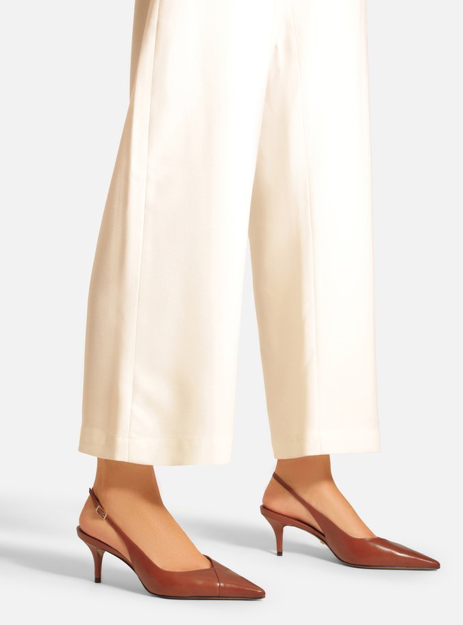 Scarpin Caramelo Couro Salto Kitten Slingback
