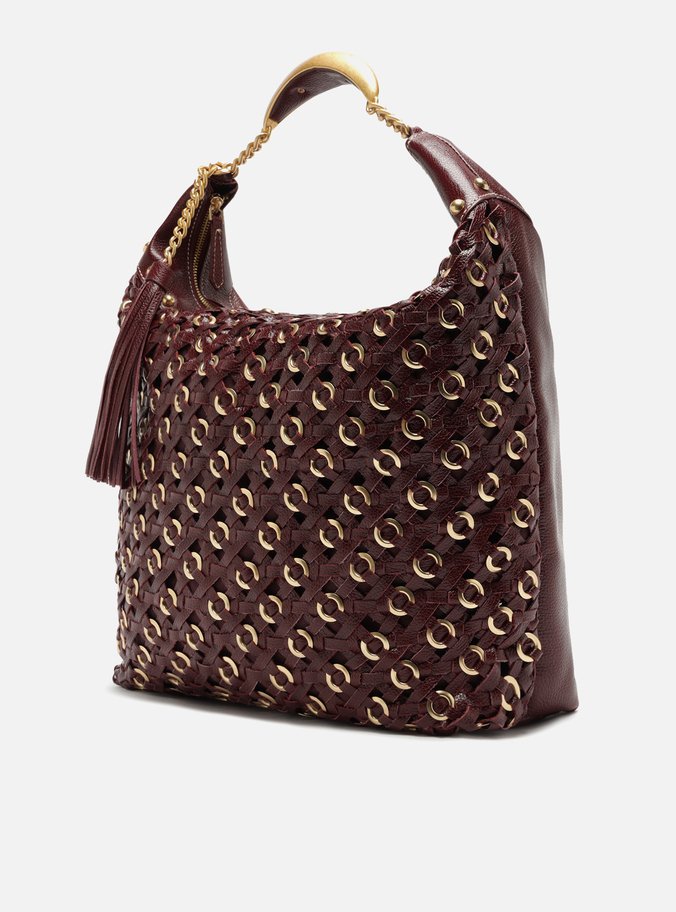 Bolsa Hobo Vermelha Couro Tressê Metais Grande