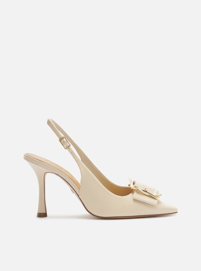 Scarpin Off-White Couro Slingback Salto Alto Fivela