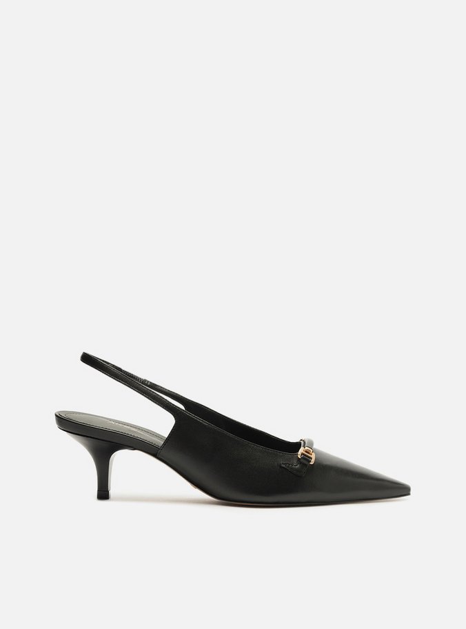 Scarpin Bico Fino Couro Salto Fino Metais Slingback