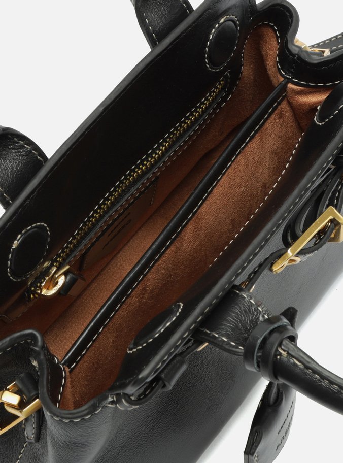 Bolsa Tote Preta Couro Pequena Bag Charm Victória