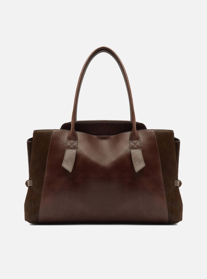 Bolsa Shopping Marrom Pelo Couro Grande