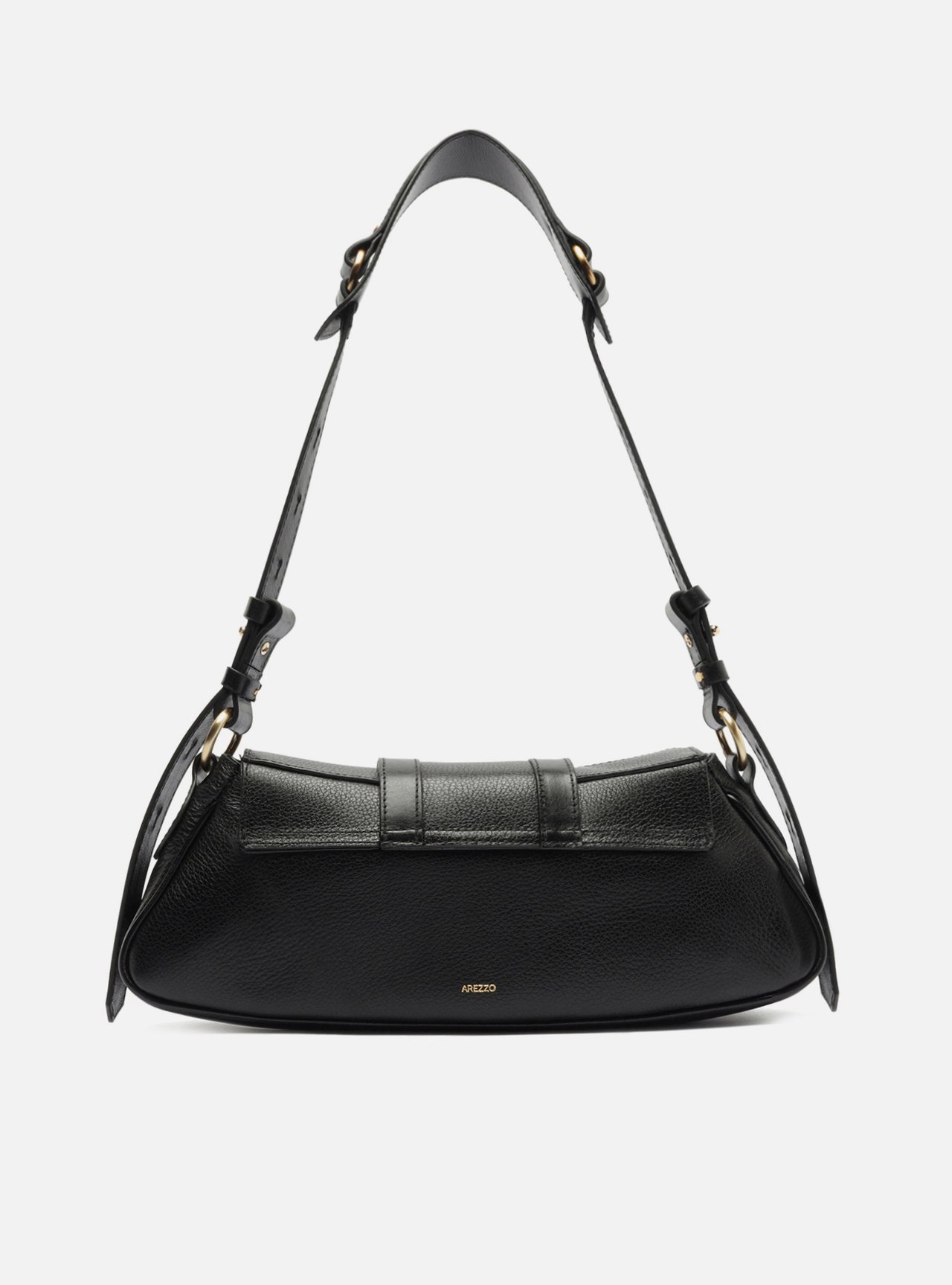Bolsa Shoulder Preta Couro Grande Alongada Metais — foto 3