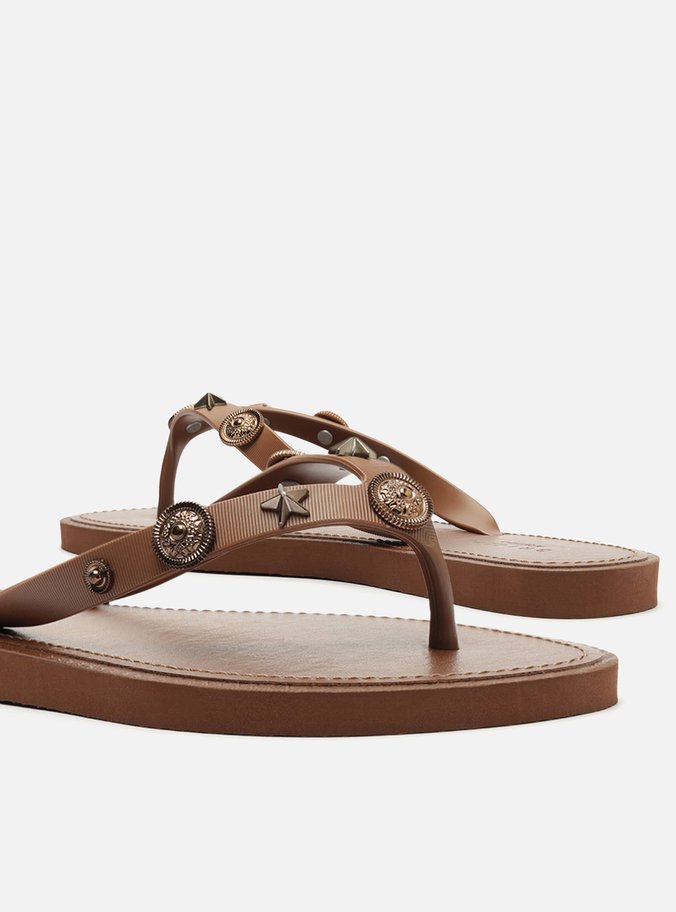 Chinelo de Dedo Marrom Aplicações