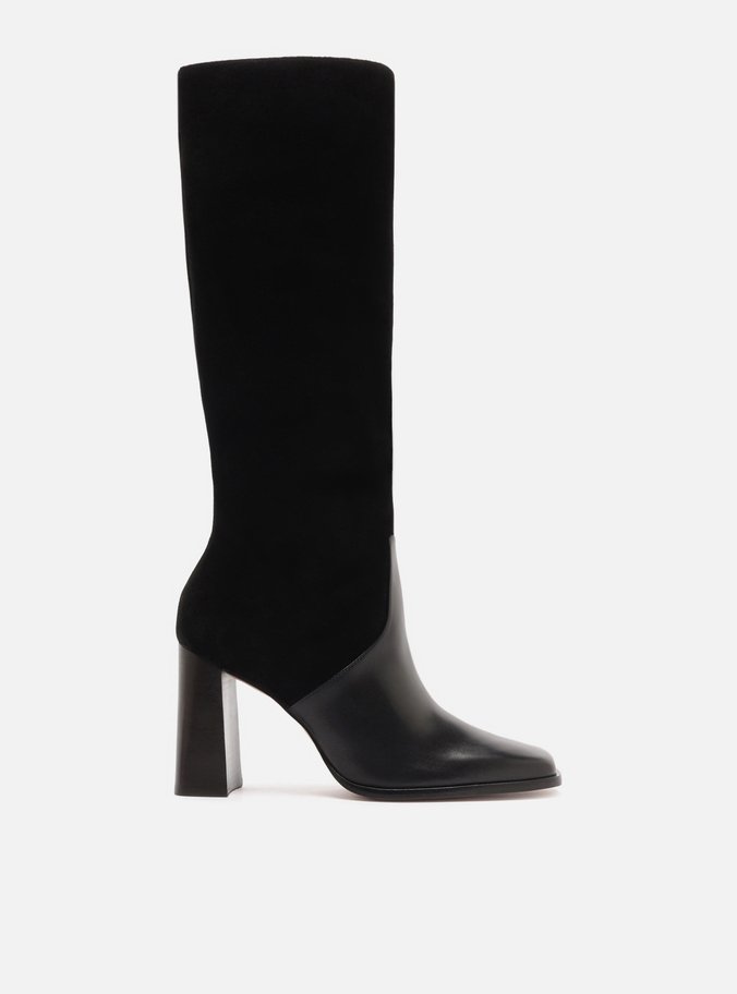 Bota Preta Cano Longo Salto Bloco Suede