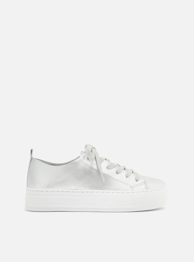 Tênis Couro Cadarço Flatform Prata