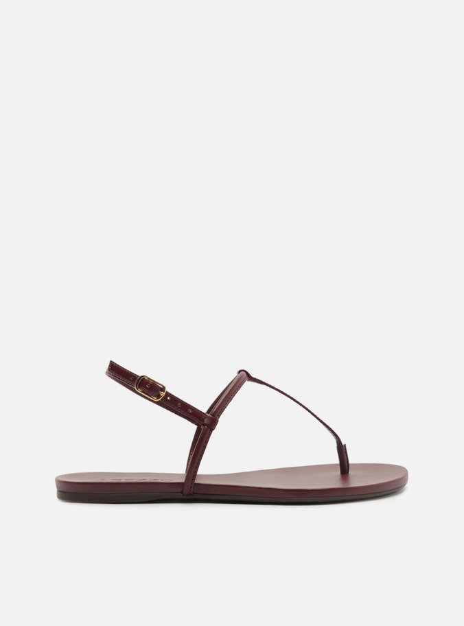 Sandália Rasteira Vermelha Bico Redondo Fivela