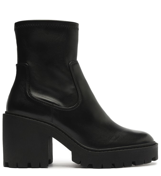 Bota Preta Couro Cano Curto Bloco Tratorada