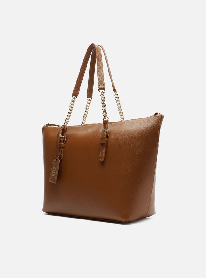 Bolsa Shopping Caramelo Couro Grande Alça Corrente