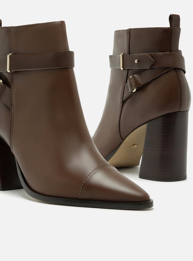 Bota Marrom Couro Cano Curto Salto Bloco