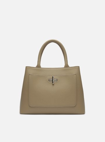 Bolsa Tote Bege Média Fecho Metal