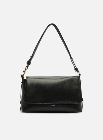 Bolsa Tiracolo Preta Couro Média Metal Alça