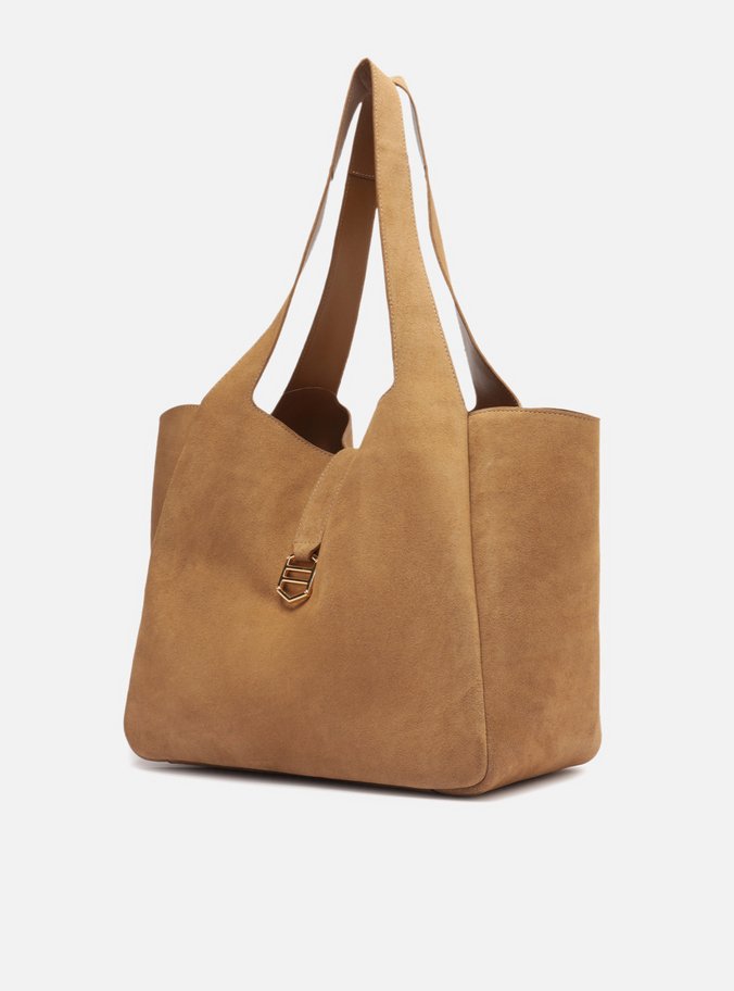 Bolsa Shopping Marrom Claro Grande Couro Acamurçado