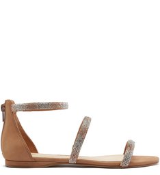 Sandália Rasteira Nobuck Tiras Brilho Glam Soft Avelã