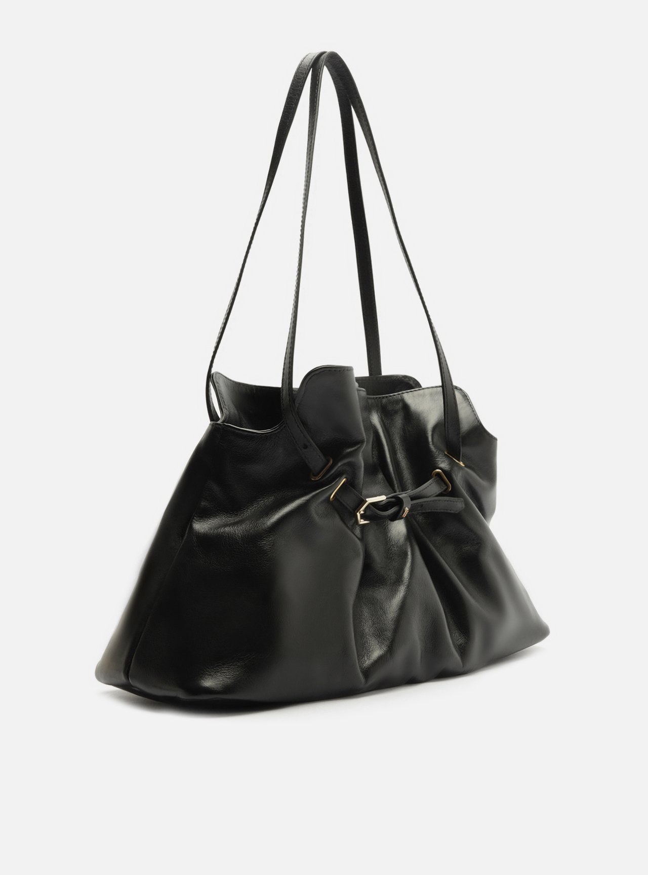 Bolsa Shopping Preta Couro Grande Tira Fivela — foto 5