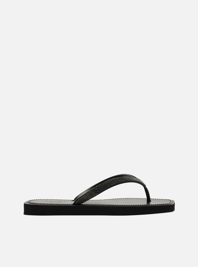 Chinelo de Dedo Preto Recouro Square Strass