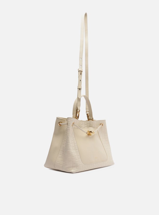 Bolsa Tote Branca Couro Tressê Grande Nó Metal
