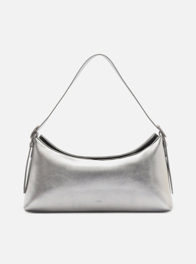 Bolsa Shoulder Prata Couro Grande Básica
