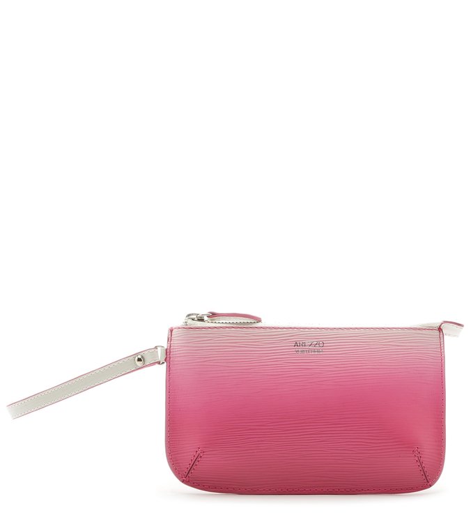 Necessaire Couro Bella Pequena Ombré Bianco e Summer Pink