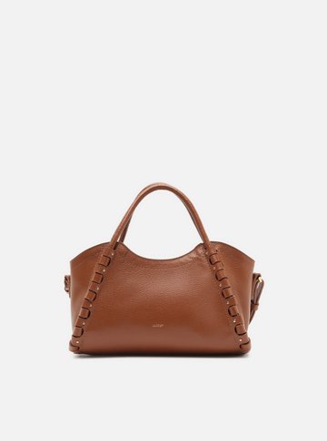 Bolsa Tote Marrom Couro Média Tramado Rolotê