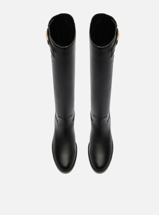 Bota Preta Couro Cano Longo Montaria Metal