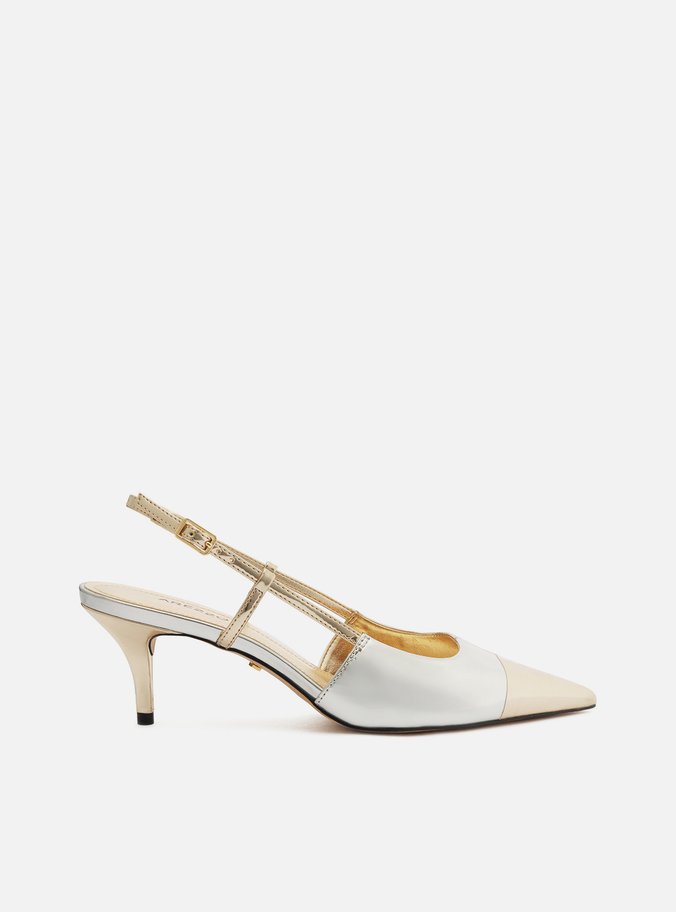 Scarpin Metalizado Bico Fino Slingback Bicolor
