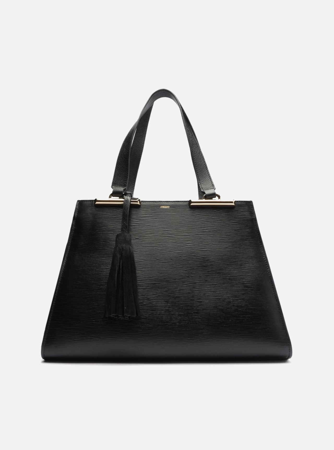 Bolsa Shopping Preta Couro Grande Metal Barbicacho