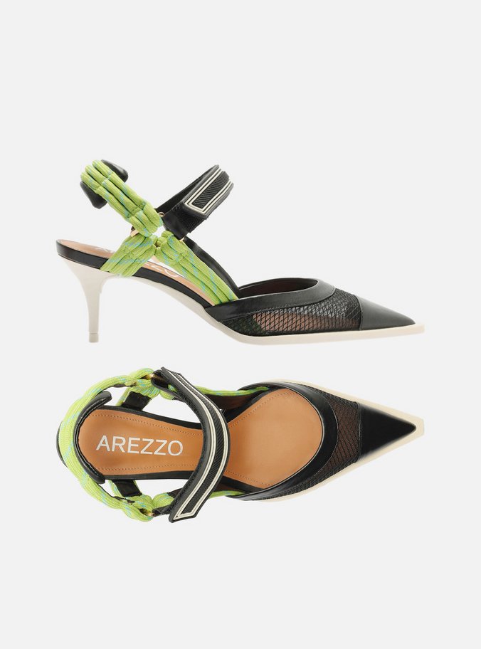 Scarpin Verde Tela Salto Baixo Slingback Cordão