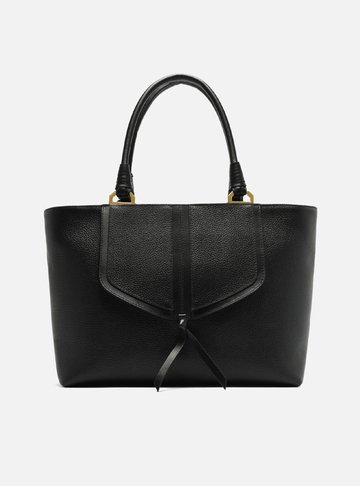 Bolsa Shopping Preta Couro Grande Recortes Capa