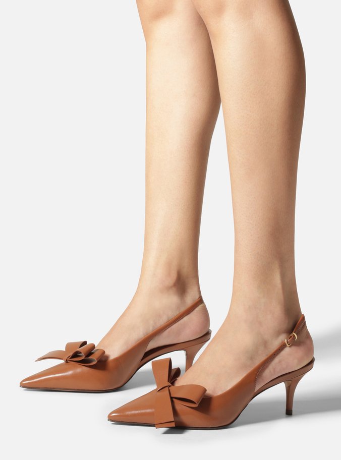 Scarpin Vermelho Couro Salto Fino Laço Slingback