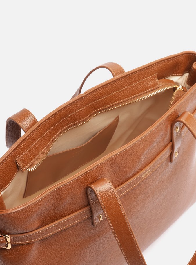 Bolsa Shopping Marrom Couro Grande Fivelas