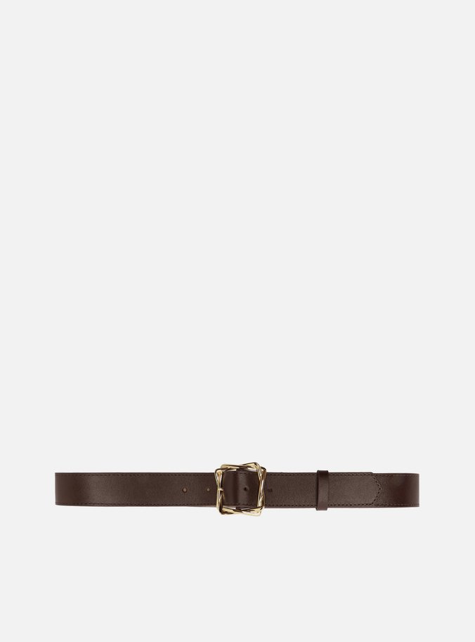 Cinto Marrom Couro Largo Maxi Fivela Entrelaçada