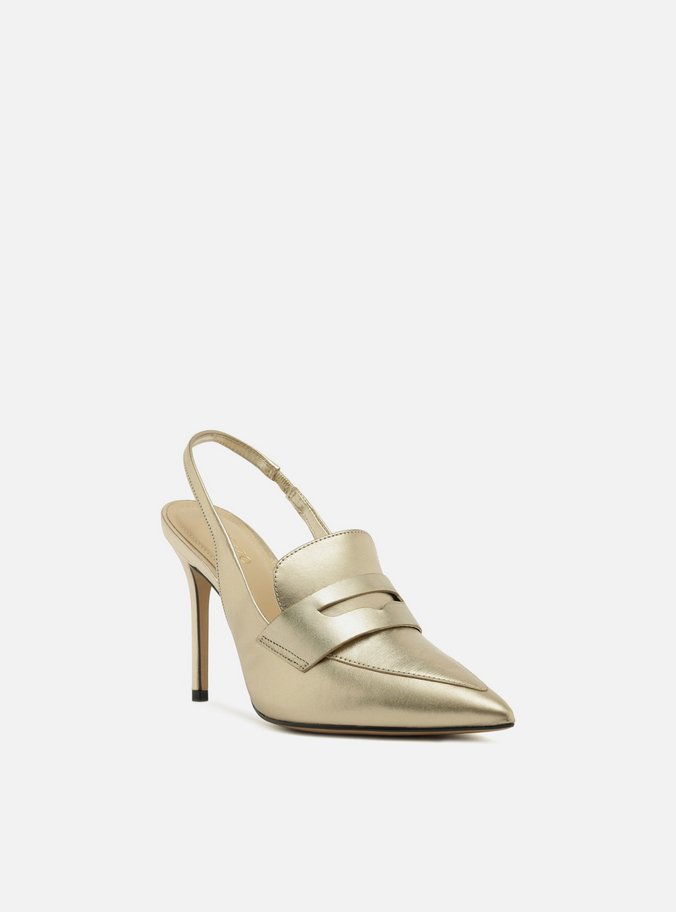 Scarpin Dourado Salto Alto Sling Back